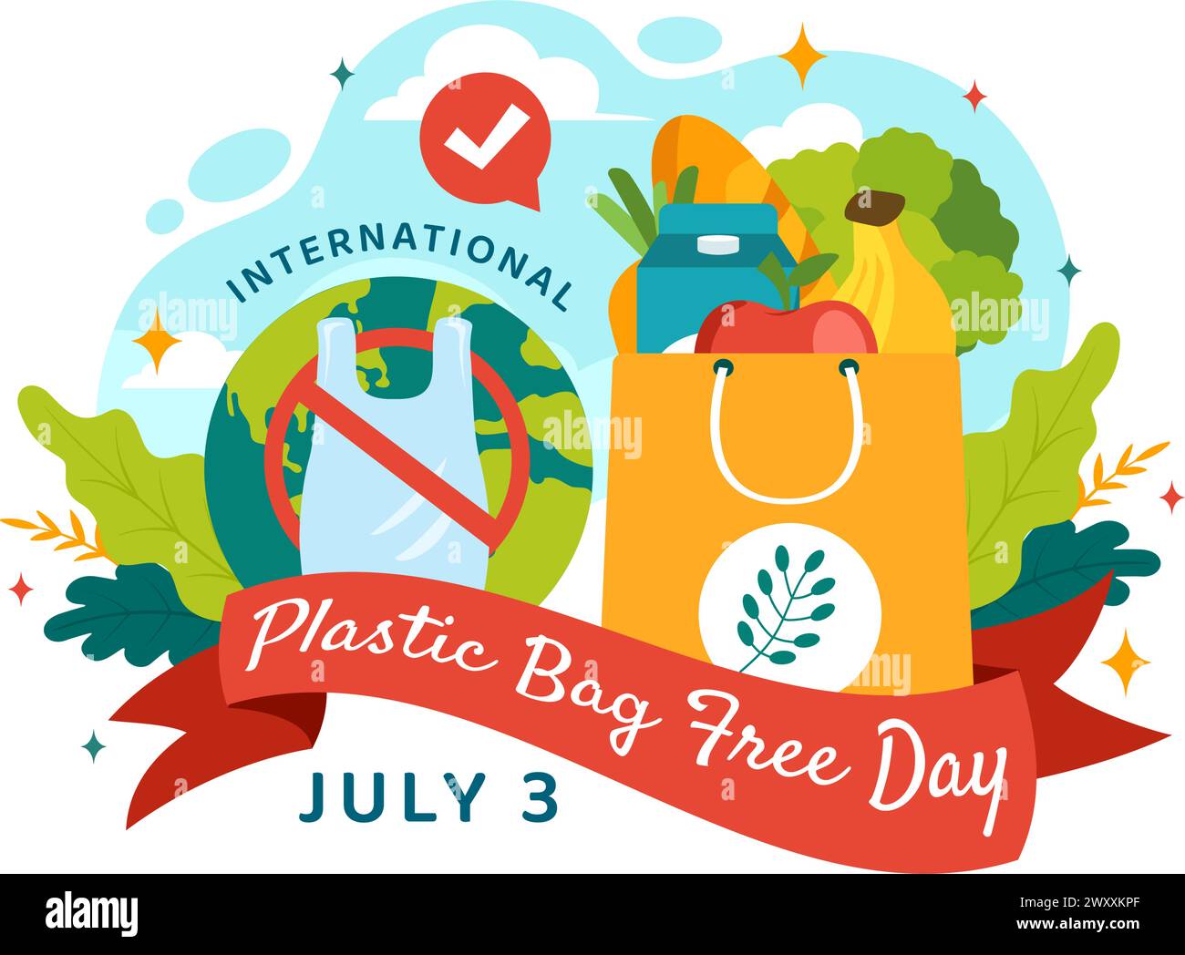 Internationale Plastiktüte Freie Tag Vektor-Illustration am 3. Juli mit Go Green, Save Earth und Ocean in Eco Lifestyle Flat Cartoon Hintergrund Stock Vektor