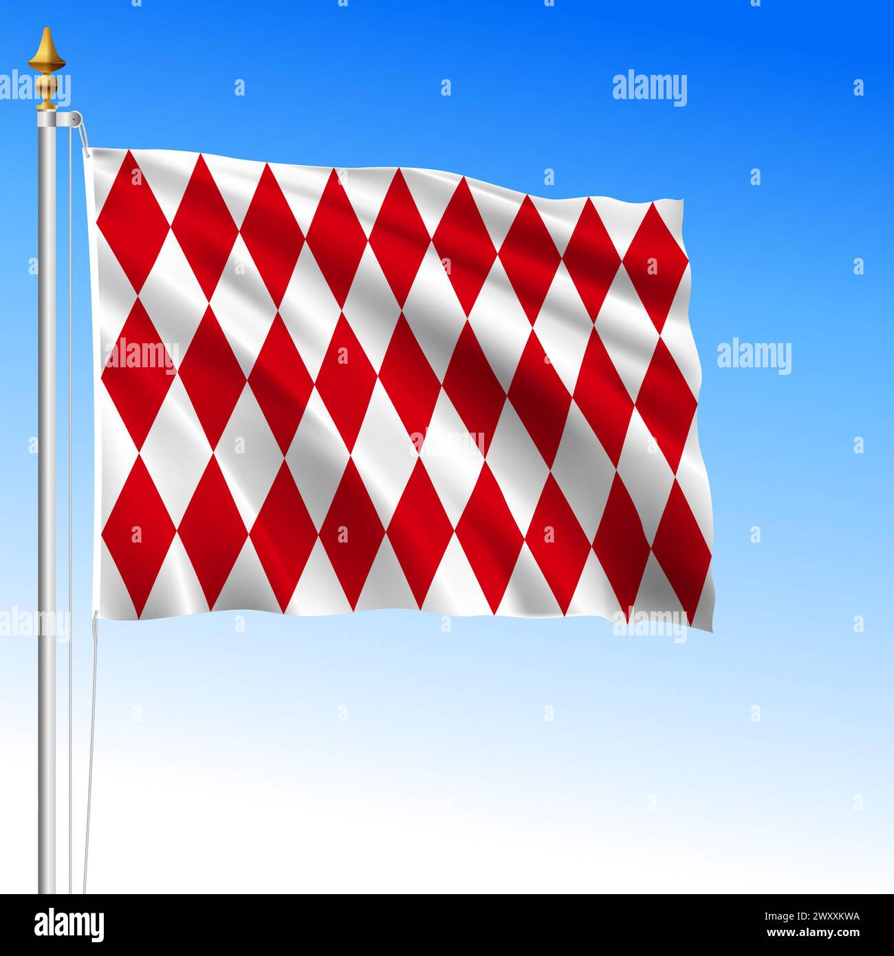 Fürstentum Monaco, Standard nationale winkende Flagge mit Rauschtabletten, europäisches Land, Vektorillustration Stock Vektor