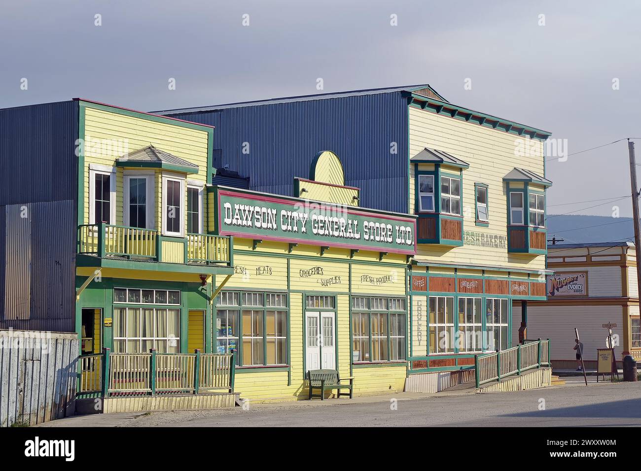 Historisches Geschäft in Dawson City, Gold Rush, Gold Rush Town, Yukon Territory, Kanada Stockfoto