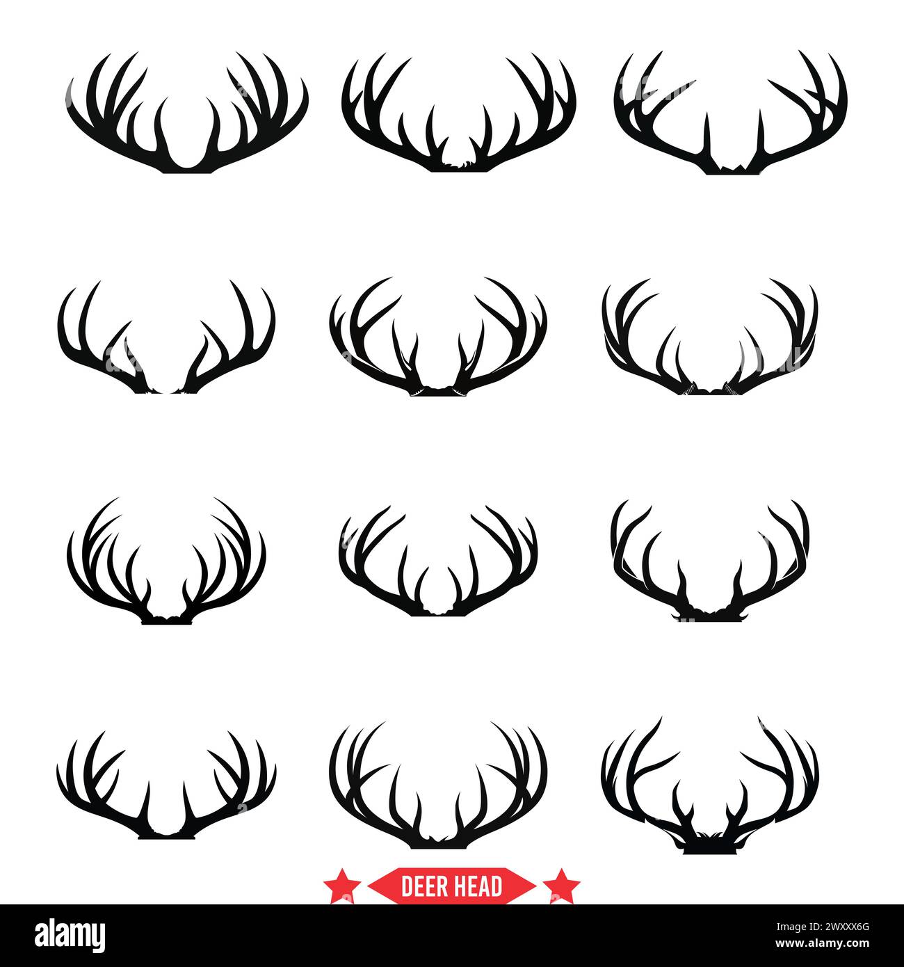 Regale Deer Head Sketches prächtige Silhouetten, ideal für Branding und Dekor Stock Vektor