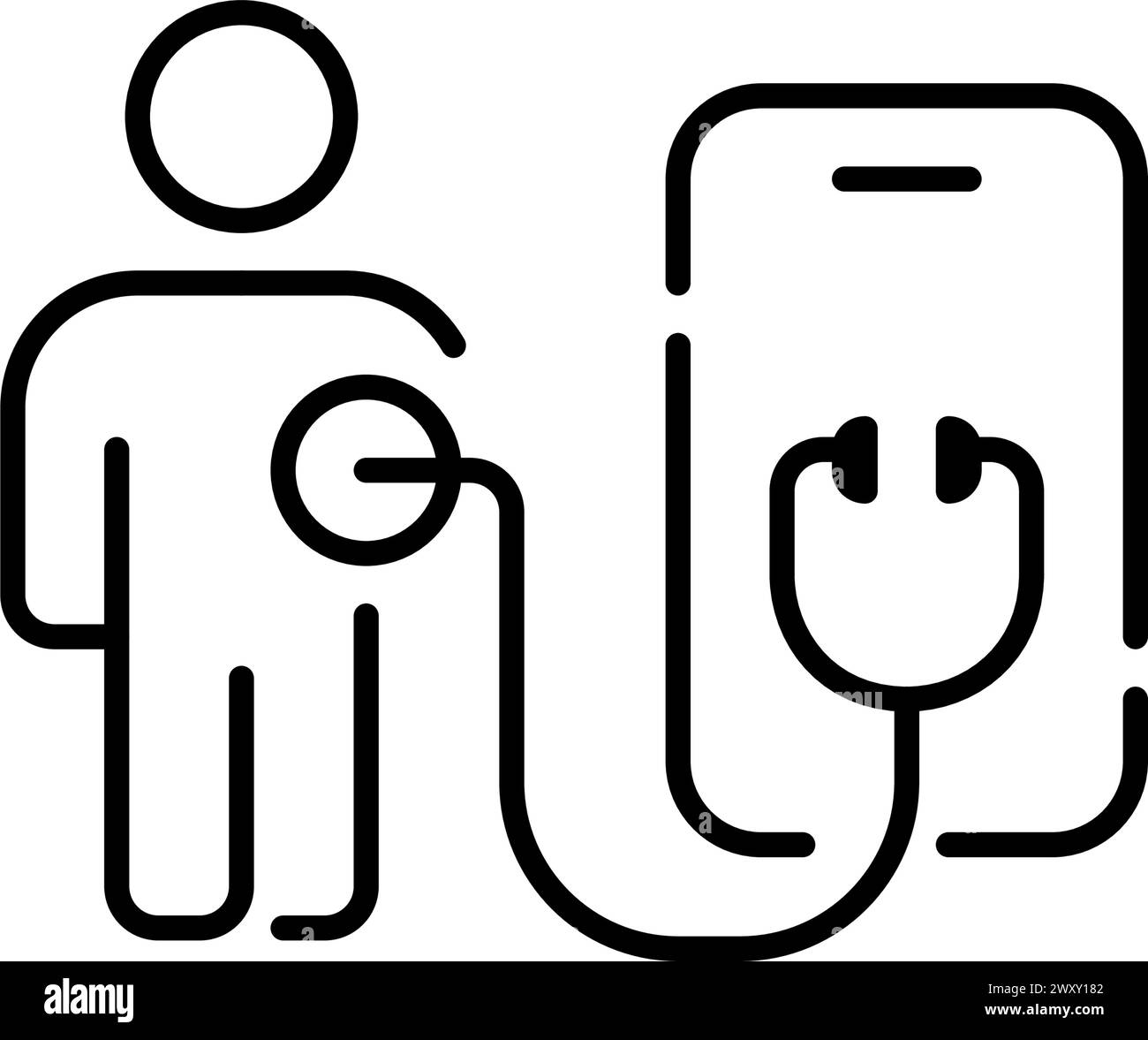 Medizinische Fernversorgung. Patient mit Stethoskop auf Smartphone. Telemedizin, bietet Gesundheitsdienstleistungen auf Mobilgeräten an Stock Vektor