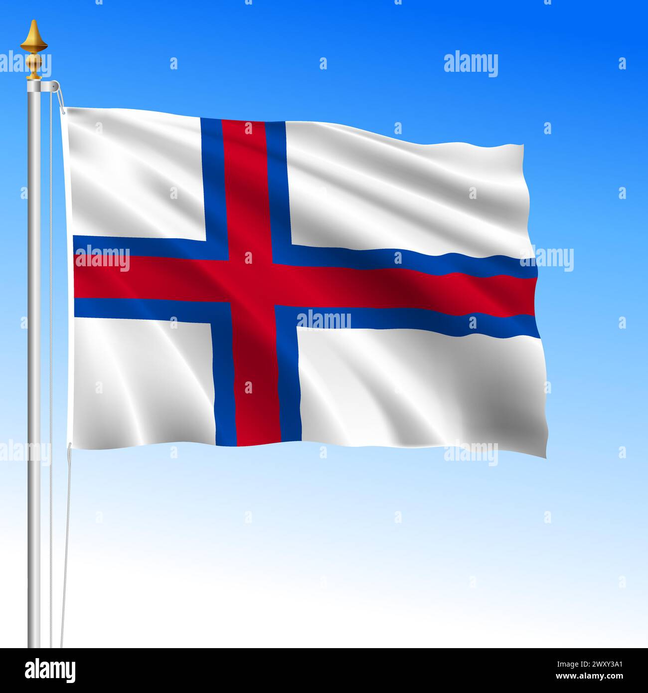 Färöer offizielle nationale winkende Flagge, Dänemark, Europa, Vektor-Illustration Stock Vektor