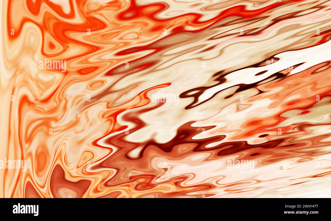 Abstrakter Hintergrund der Farbverlaufsorange und braunen 3D-Spreizung der Flüssigkeitstextur Stockfoto