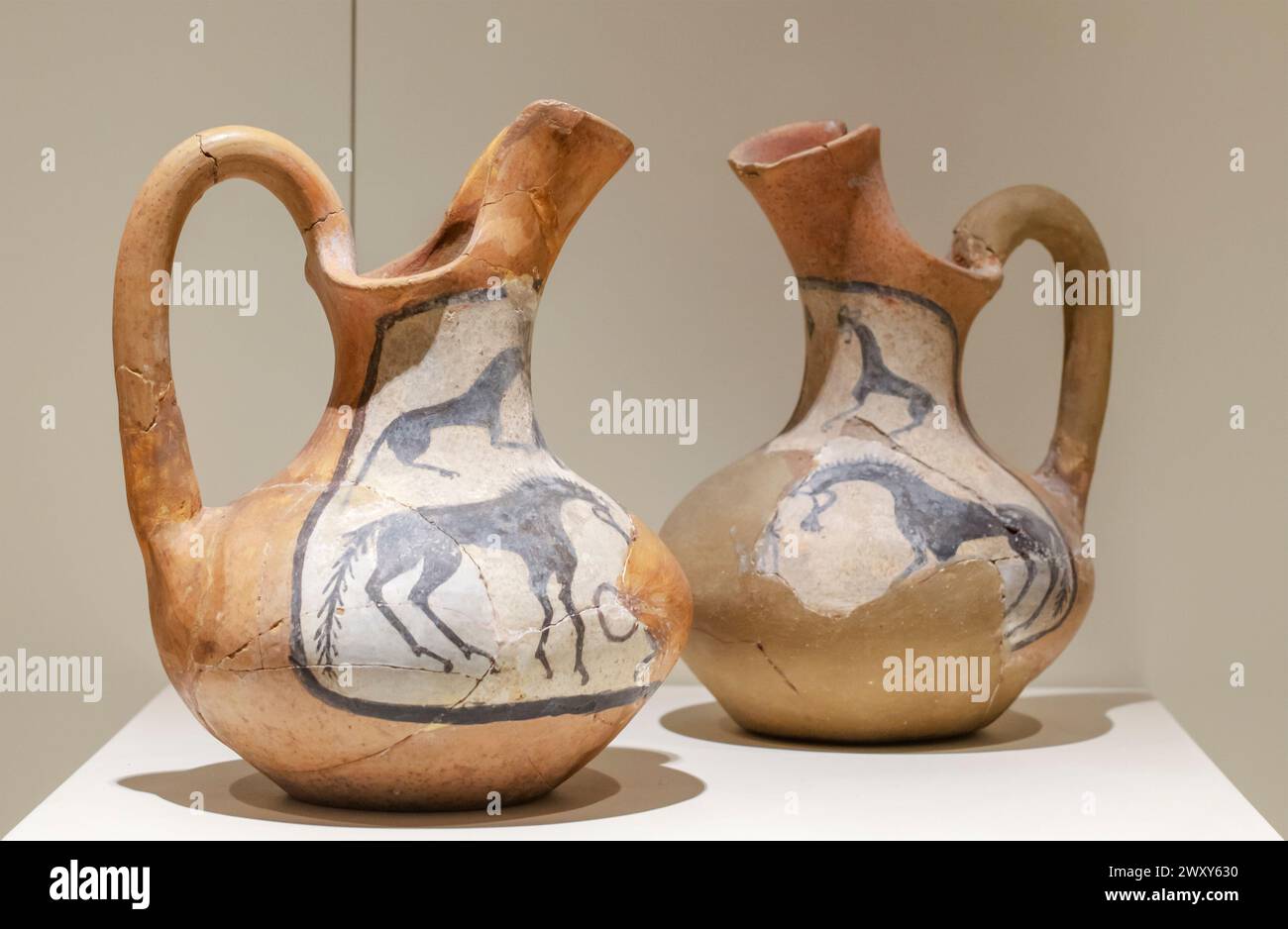 Bemalte Wasserflasche, Museum für anatolische Zivilisationen, Ankara, Türkei Stockfoto
