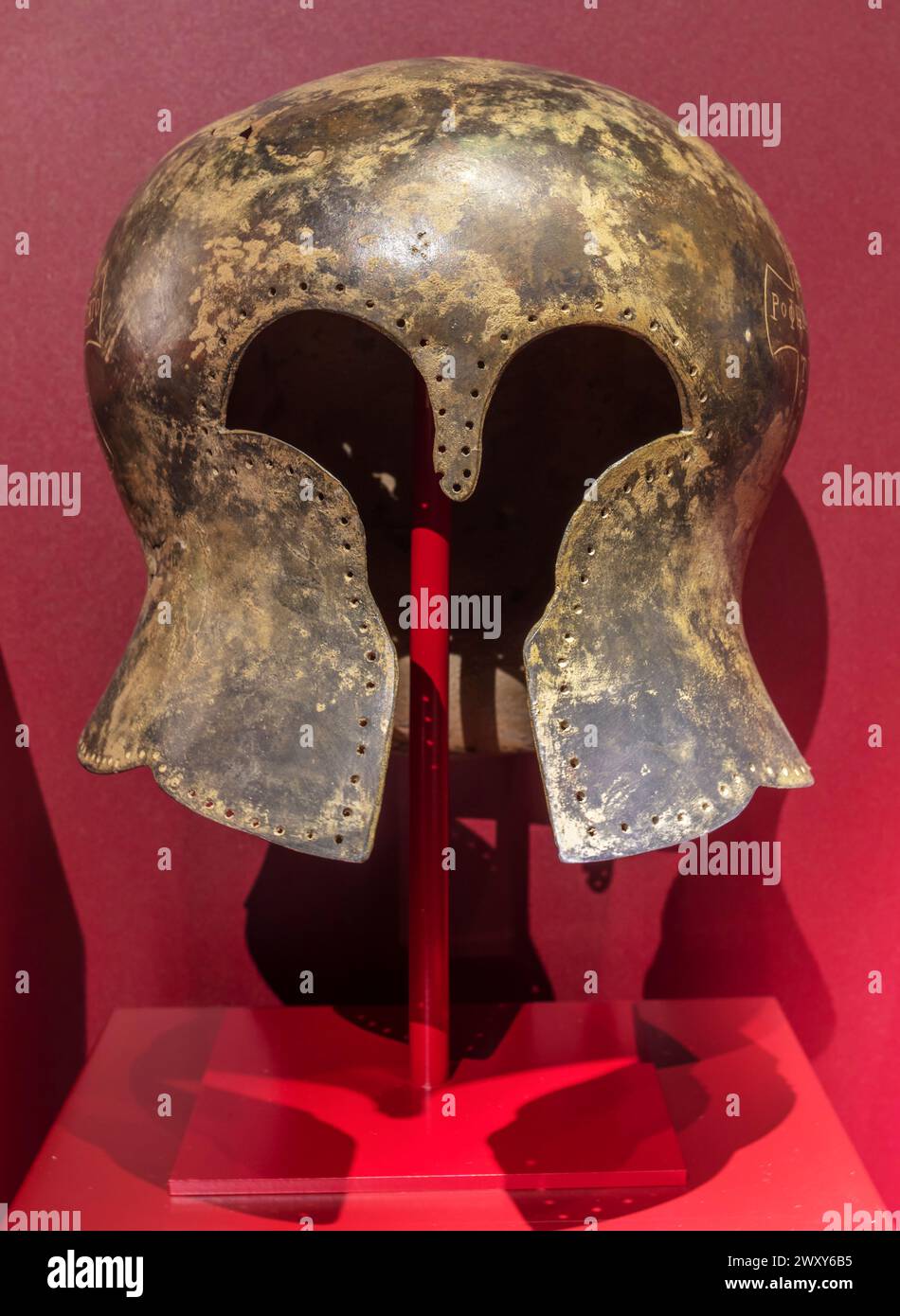 Bronzehelm des römischen Gladiators, Museum der Anatolischen Zivilisationen, Ankara, Türkei Stockfoto