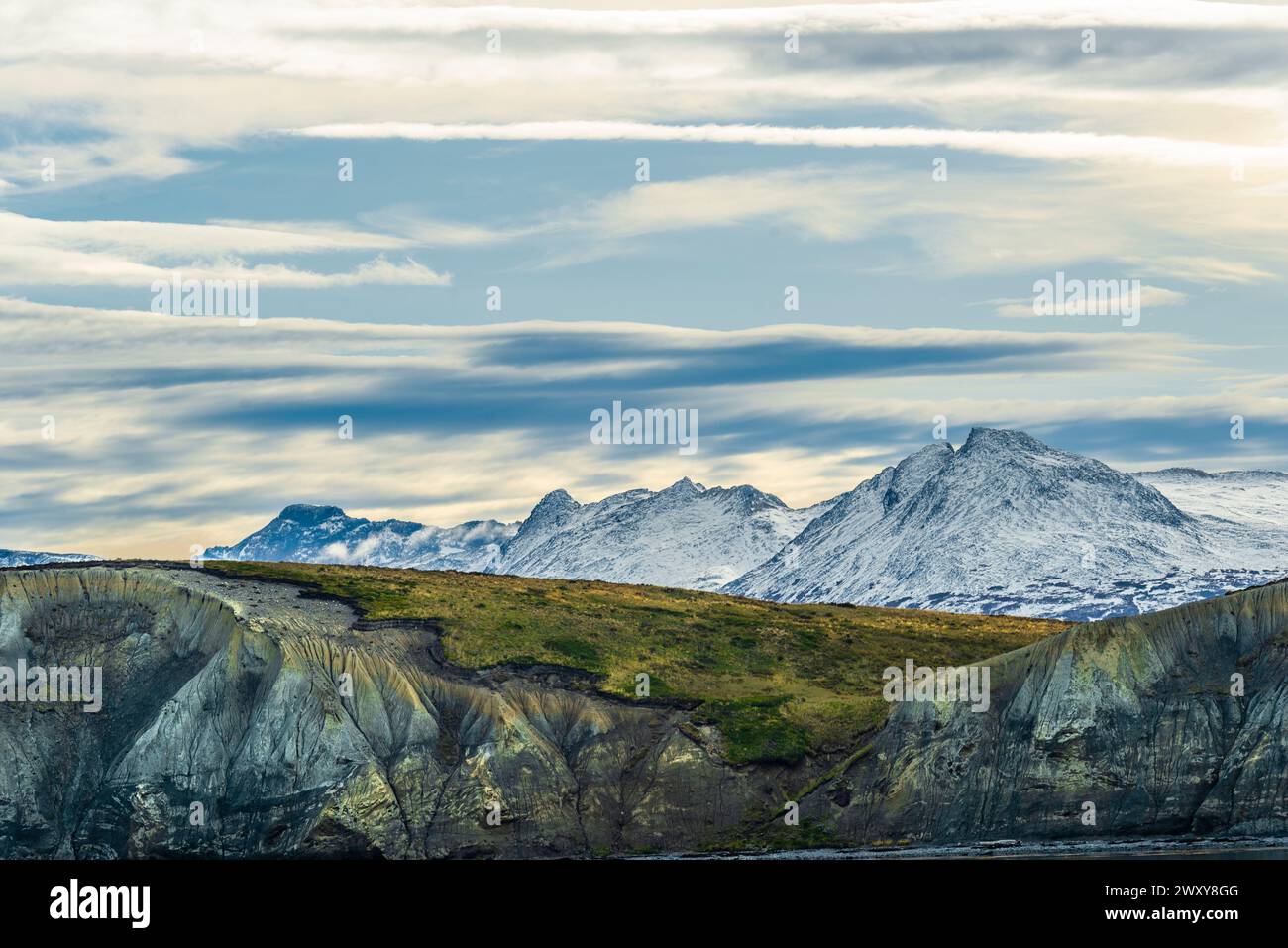 Segeln durch den Beagle Channel, an der Südspitze Südamerikas, Argentiniens und Chiles Stockfoto