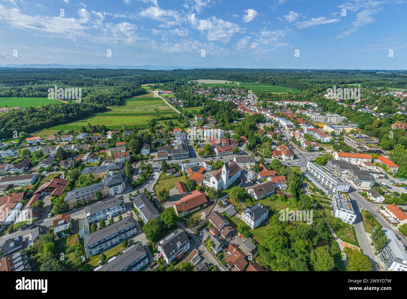 Luftaufnahme von Gauting im Würmtal in Oberbayern, südwestlich von München Stockfoto