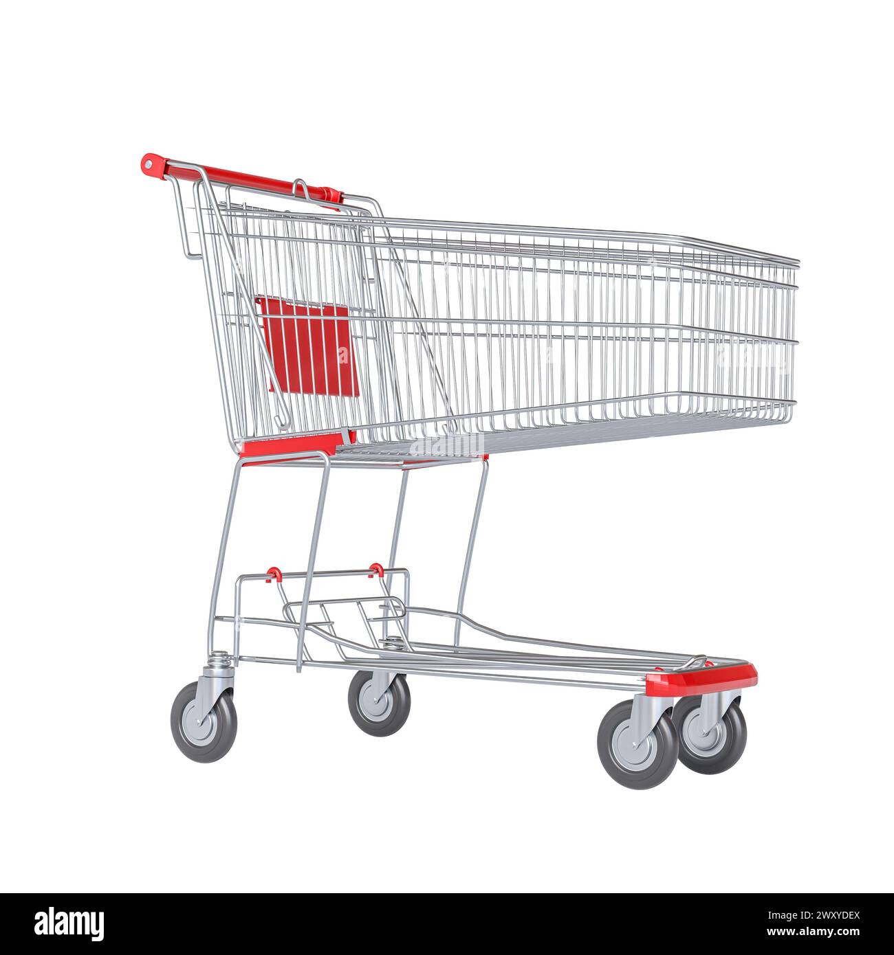 Sauberer, leerer Warenkorb auf reinweißem Hintergrund, 3D-Rendering Stockfoto