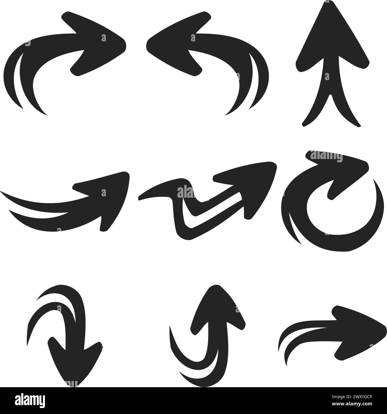 Arrow Vector Pack: DISSE Arrow Designs mit Pinsel- und Malelementen Stock Vektor