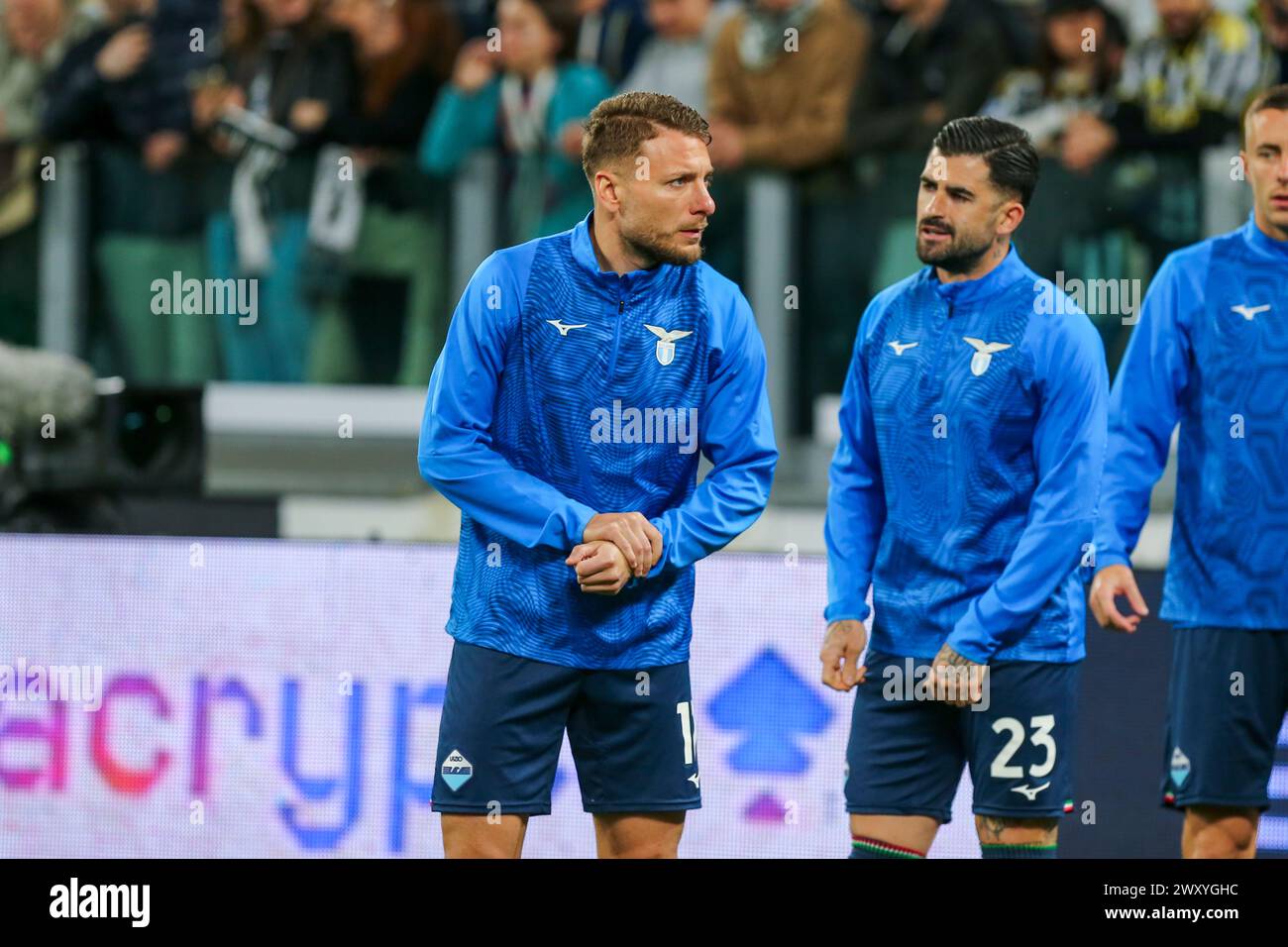 Ciro immobile der SS Lazio während des Coppa Italia-Spiels zwischen Juventus FC und SS Lazio im Allianz-Stadion am 2. April 2024 in Turin. Stockfoto