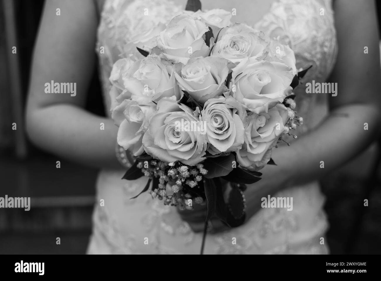 Hochzeit Blumenstrauß weiße Rosen Stockfoto
