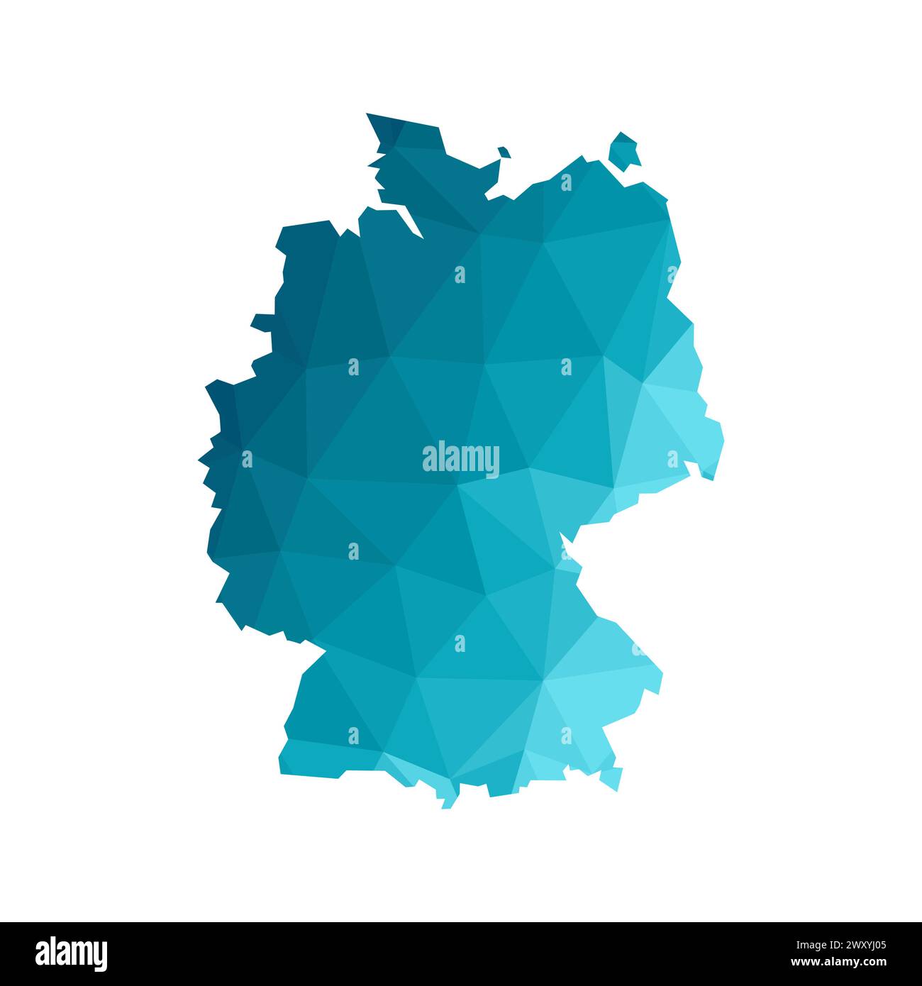 Vektor-isolierte Illustration mit vereinfachter blauer Silhouette der Deutschland-Karte. Polygonaler geometrischer Stil, dreieckige Formen. Weißer Hintergrund Stock Vektor