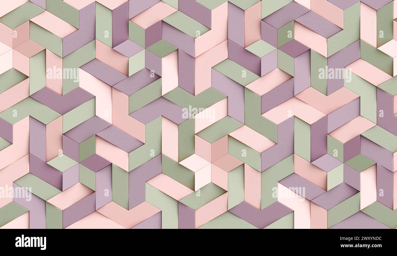 3D-Tapete Origami-Mosaik aus bunten Partikeln von Pastellfarben hochwertige nahtlose, realistische Textur Stockfoto