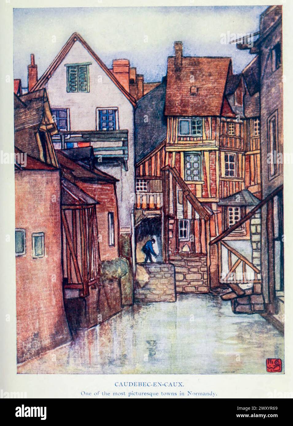 Caudebec-en-Caux, Normandie 1910 von Gordon Cochrane Home (* 25. Juli 1878 bis 13. Dezember 1969) war ein englischer Landschaftskünstler, Schriftsteller und Illustrator. Stockfoto