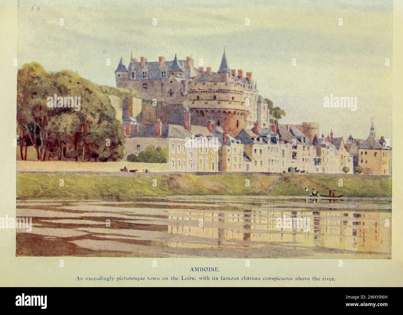 Amboise, Loire 1910 von Gordon Cochrane Home (* 25. Juli 1878 bis 13. Dezember 1969) war ein englischer Landschaftskünstler, Schriftsteller und Illustrator. Amboise ist eine Gemeinde im Departement Indre-et-Loire in Zentralfrankreich. Heute war es eine kleine Marktstadt, einst Sitz des französischen Königshofes. Stockfoto