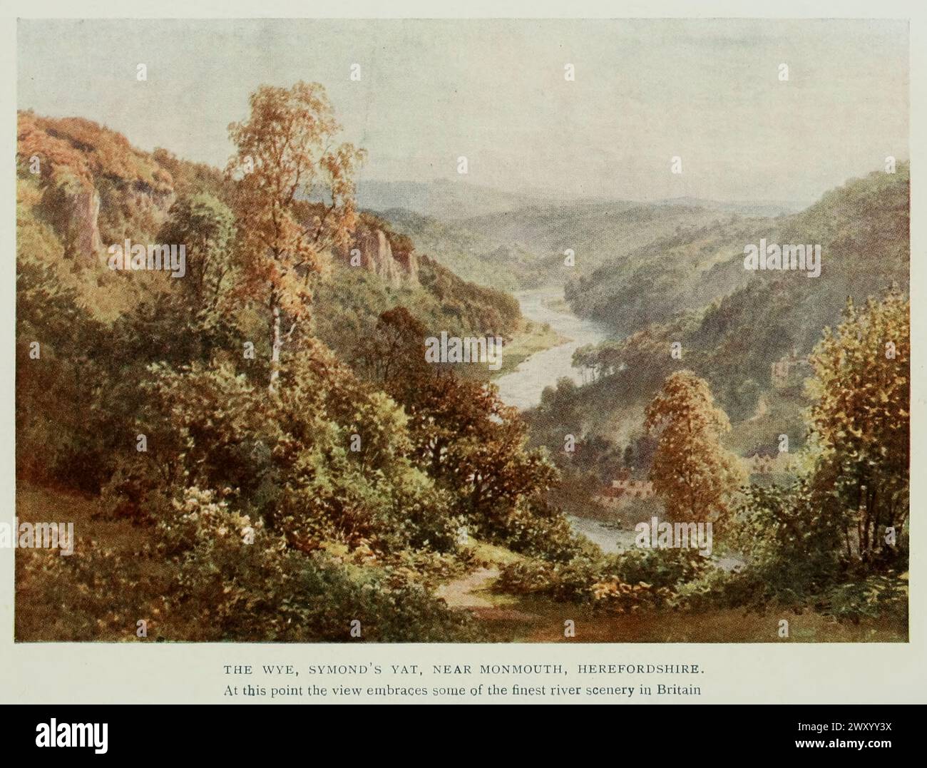 The Wye, Symond’s Yat, nahe Monmouth, Hereford shire 1911 Gordon Cochrane Home (* 25. Juli 1878 bis 13. Dezember 1969) war ein englischer Landschaftskünstler, Schriftsteller und Illustrator. Stockfoto