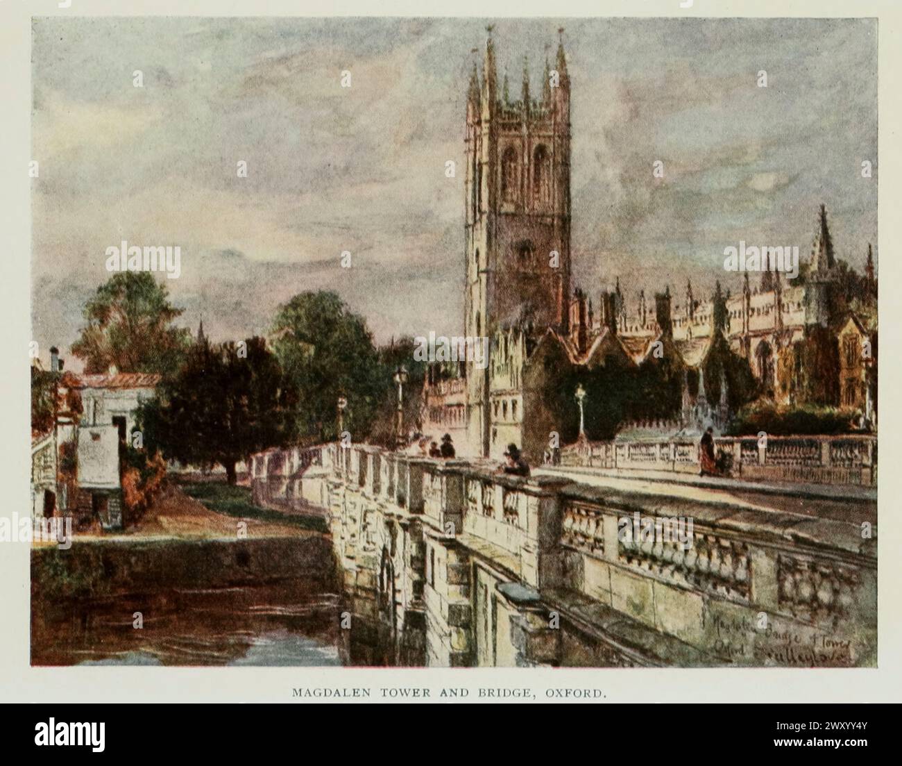 Magdalen Tower and Bridge, Oxford 1911 Gordon Cochrane Home (* 25. Juli 1878 bis 13. Dezember 1969) war ein englischer Landschaftskünstler, Schriftsteller und Illustrator. Stockfoto