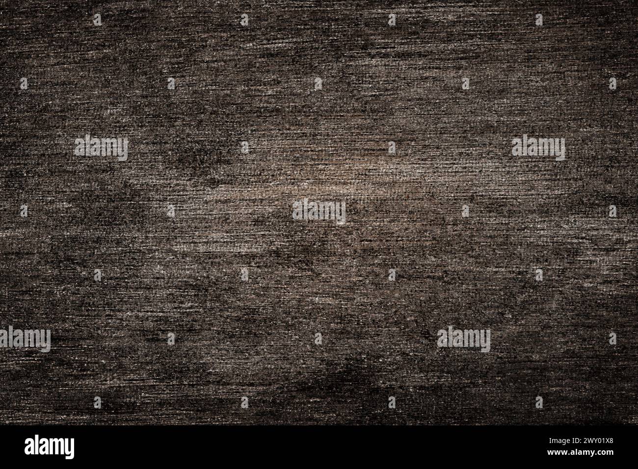 Alter grauer dunkler Holztisch. Rustikaler Holzdiele Hintergrund, Draufsicht Stockfoto