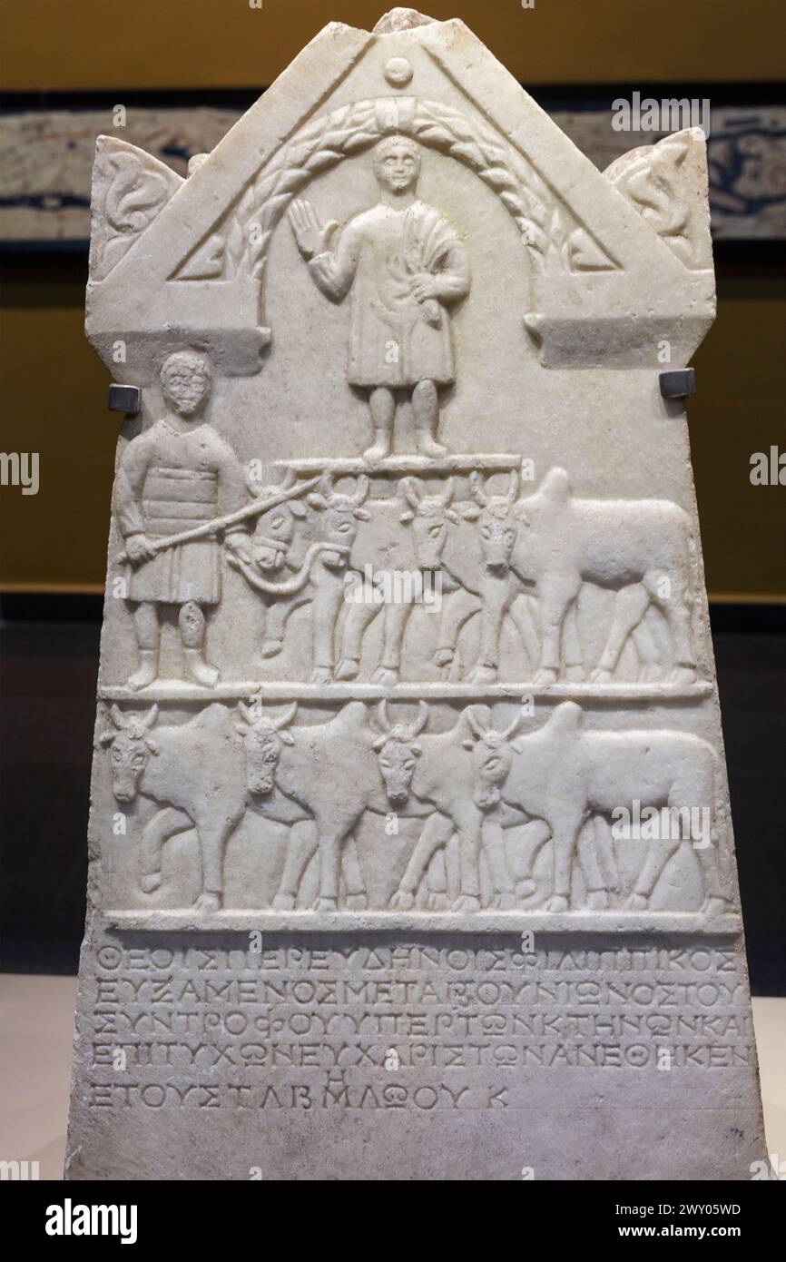 Römische Votivmarmorstele, Usak, Provinz Usak, Türkei Stockfoto