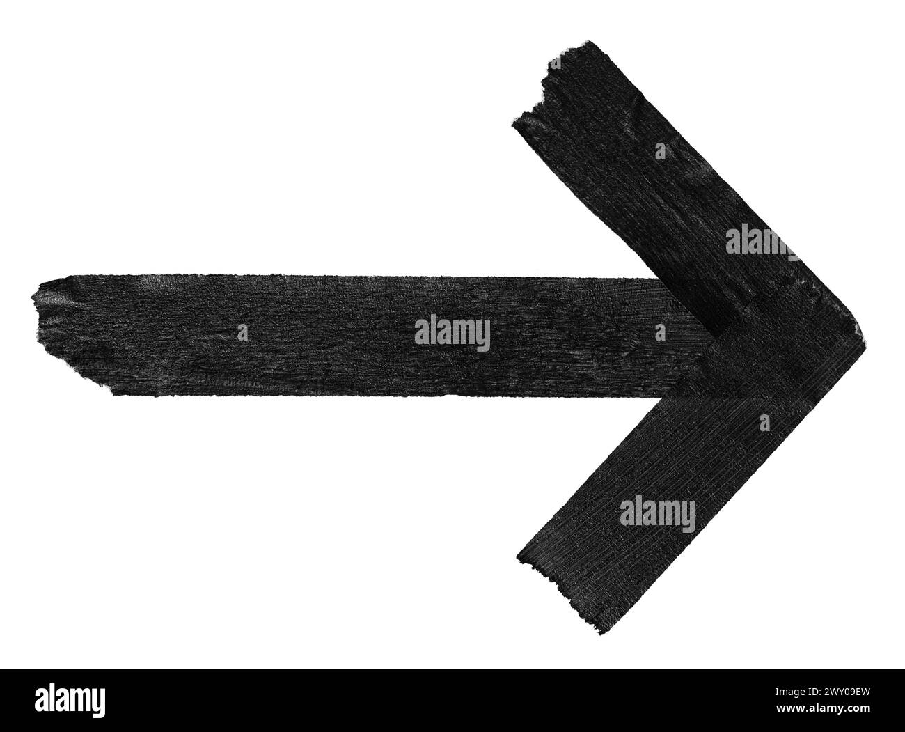 Grunge-Pfeil aus schwarzem Abdeckband isoliert auf weißem Hintergrund Stockfoto