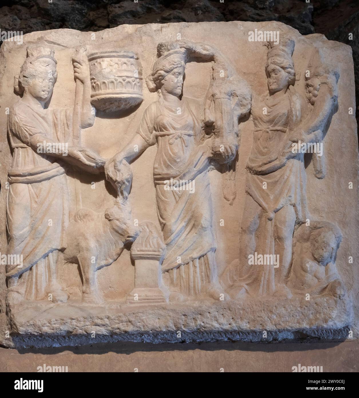 Krönung des Reliefs von Hierapolis, 2. Jahrhundert, Hierapolis, Pamukkale, Provinz Denizli, Türkei Stockfoto