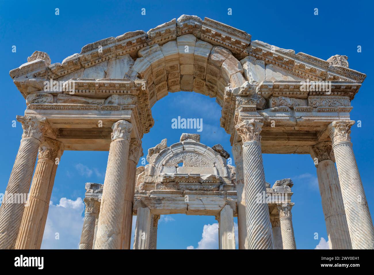 Tetrapylon, monumentales Tor, 2. Jahrhundert, Aphrodisias, Geyre, Provinz Aydin, Türkei Stockfoto