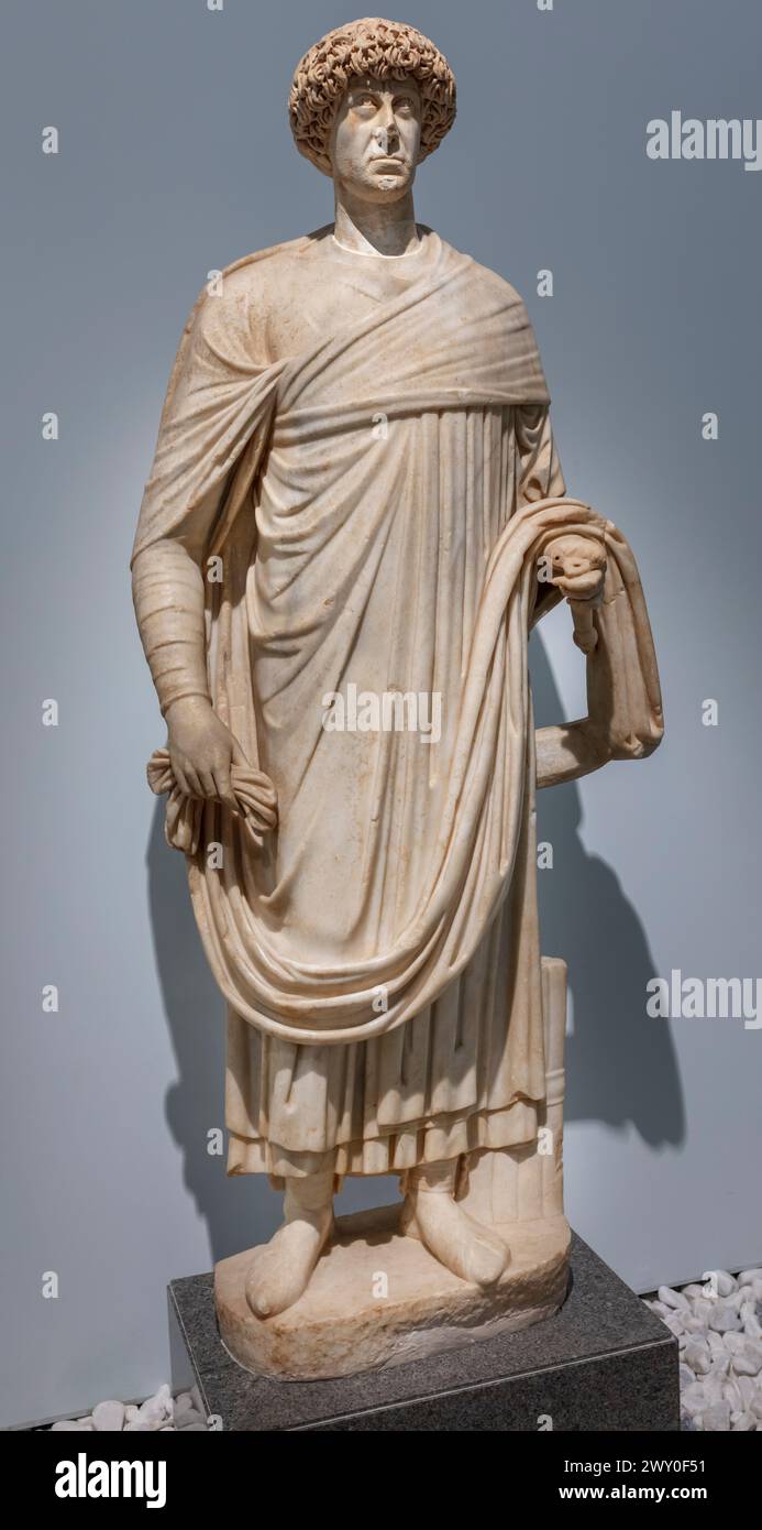 Skulptur des Flavius Palmatus im Museum, 6. Jahrhundert, Aphrodisias, Geyre, Provinz Aydin, Türkei Stockfoto