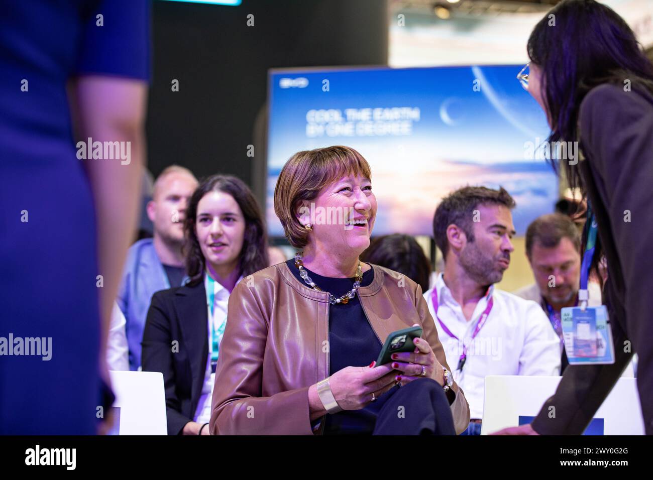 Hildegard Mueller, Präsidentin des VDA, auf der Pressekonferenz der BYD Auto Company Limited auf der Automobilmesse IAA Mobility am 4. September 2023 in München. (Foto: Alexander Pohl/SIPA USA) Stockfoto