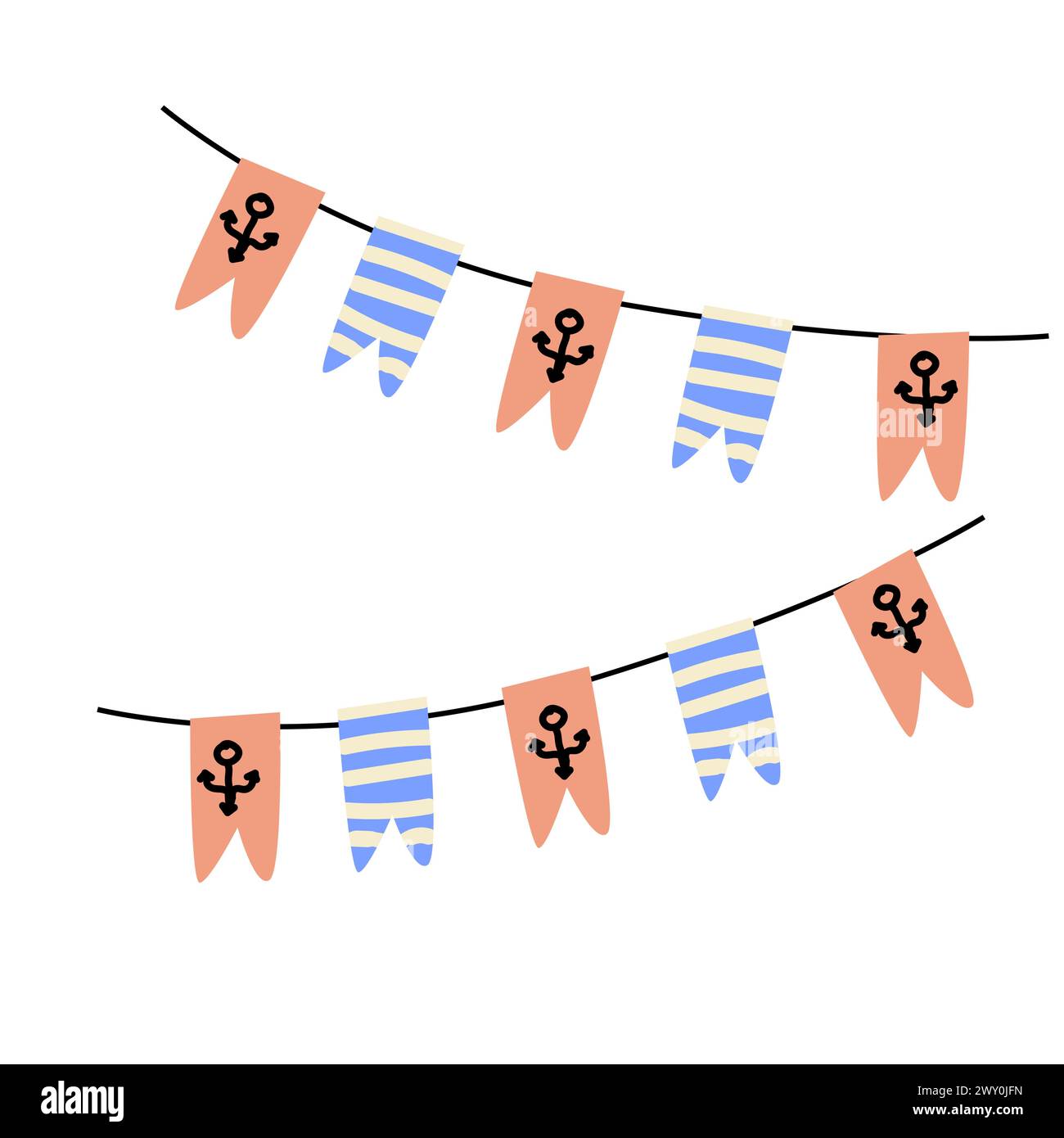 Set von nautischen Vektorgirlanden in blauen, roten und schwarzen Farben für Grußkarten, Einladungen und Scrapbooking Designs. Vektorabbildung von Stock Vektor