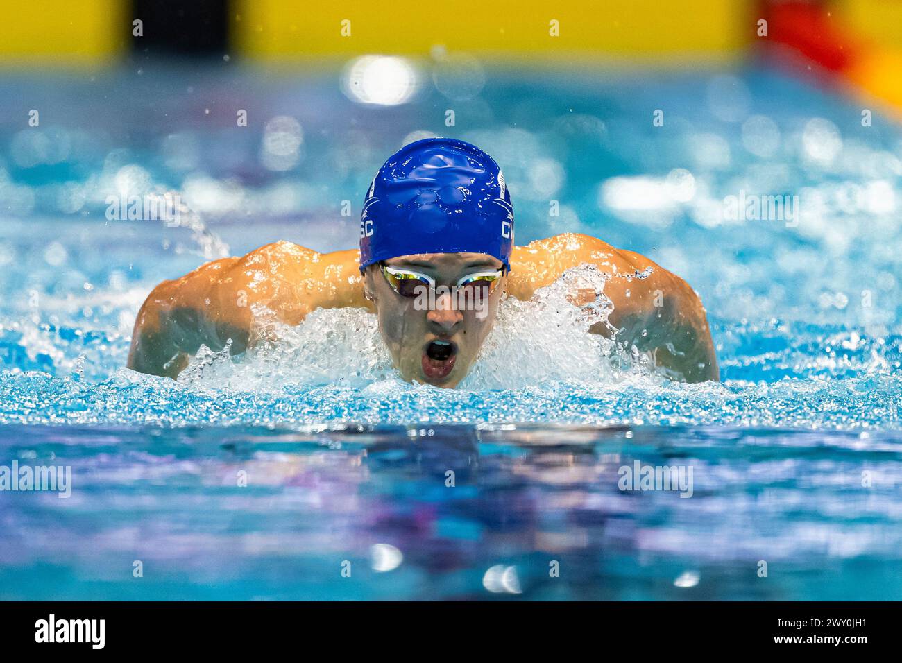 LONDON, VEREINIGTES KÖNIGREICH. April 24. E Maroal Whittl tritt am Mittwoch, den 03. April 2024, im London Aquatics Centre bei der Speedo Aquatics GB Schwimmen-Meisterschaft 2024 im 200 m Schmetterling der Herren an. LONDON ENGLAND. Quelle: Taka G Wu/Alamy Live News Stockfoto