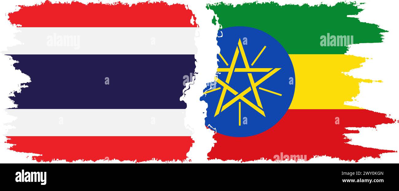 Äthiopien und Thailand Grunge Flaggen Verbindung, Vektor Stock Vektor