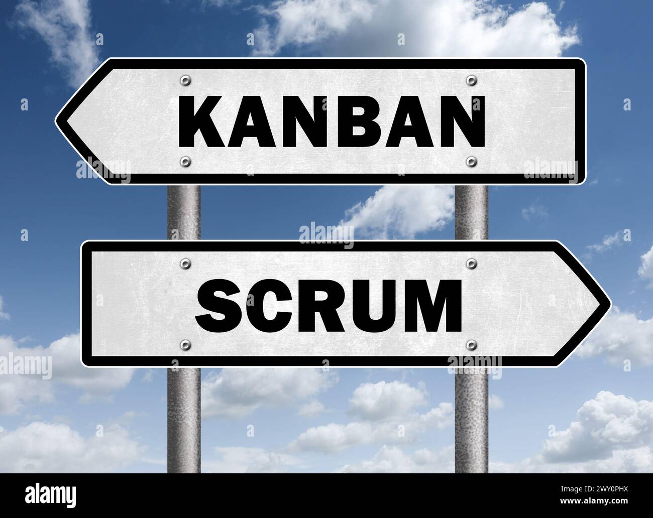 Kanban versus Scrum – Project Management Framework Stockfoto