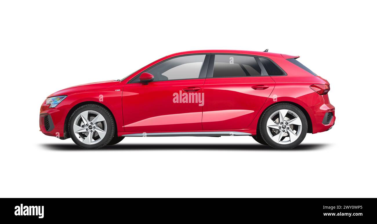 Audi A3 Auto Seitenansicht isoliert auf weißem Hintergrund Stockfoto