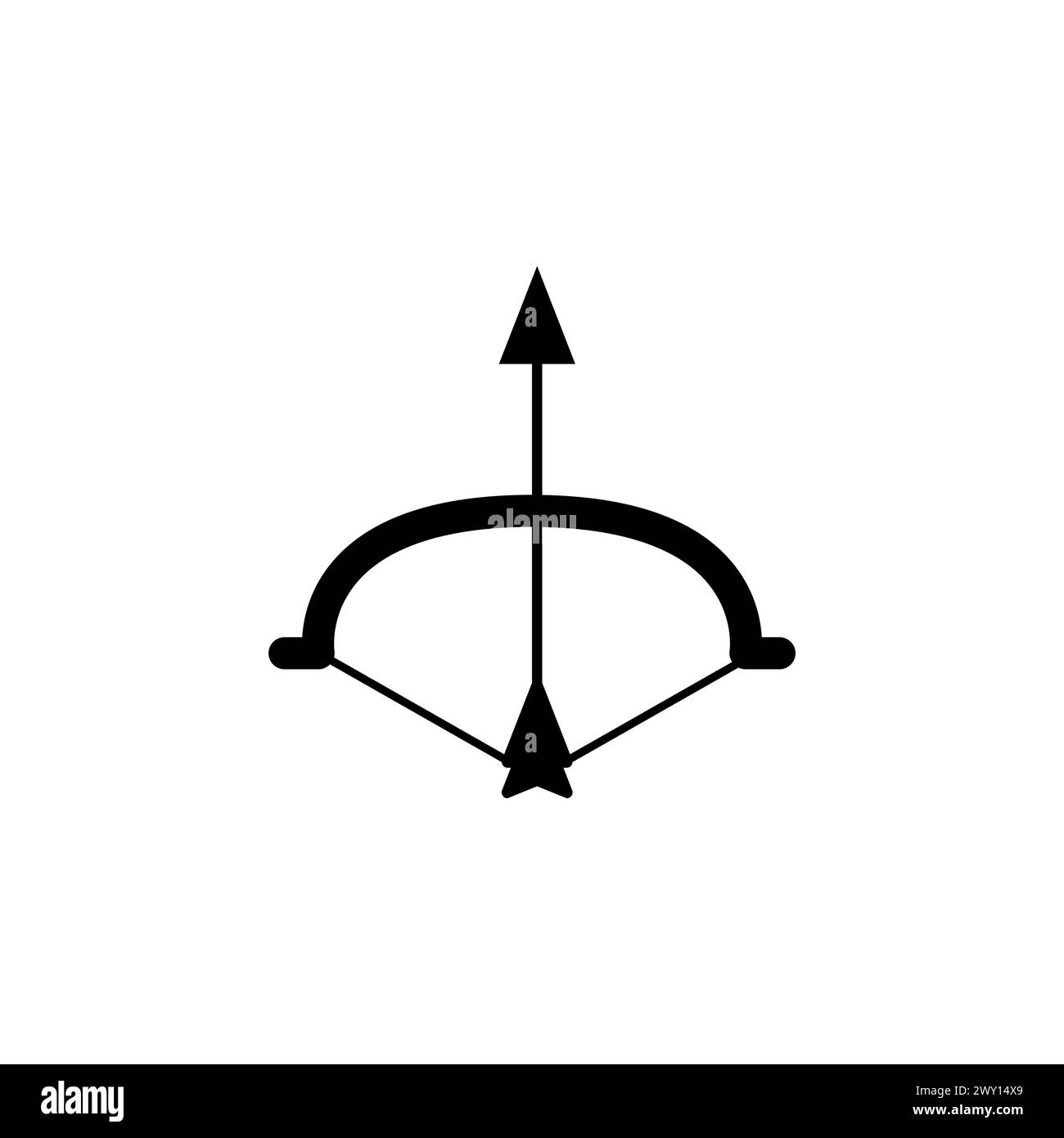 Symbol „Bogen und Pfeil flach“. Einfaches, ausgefülltes Symbol auf weißem Hintergrund Stock Vektor