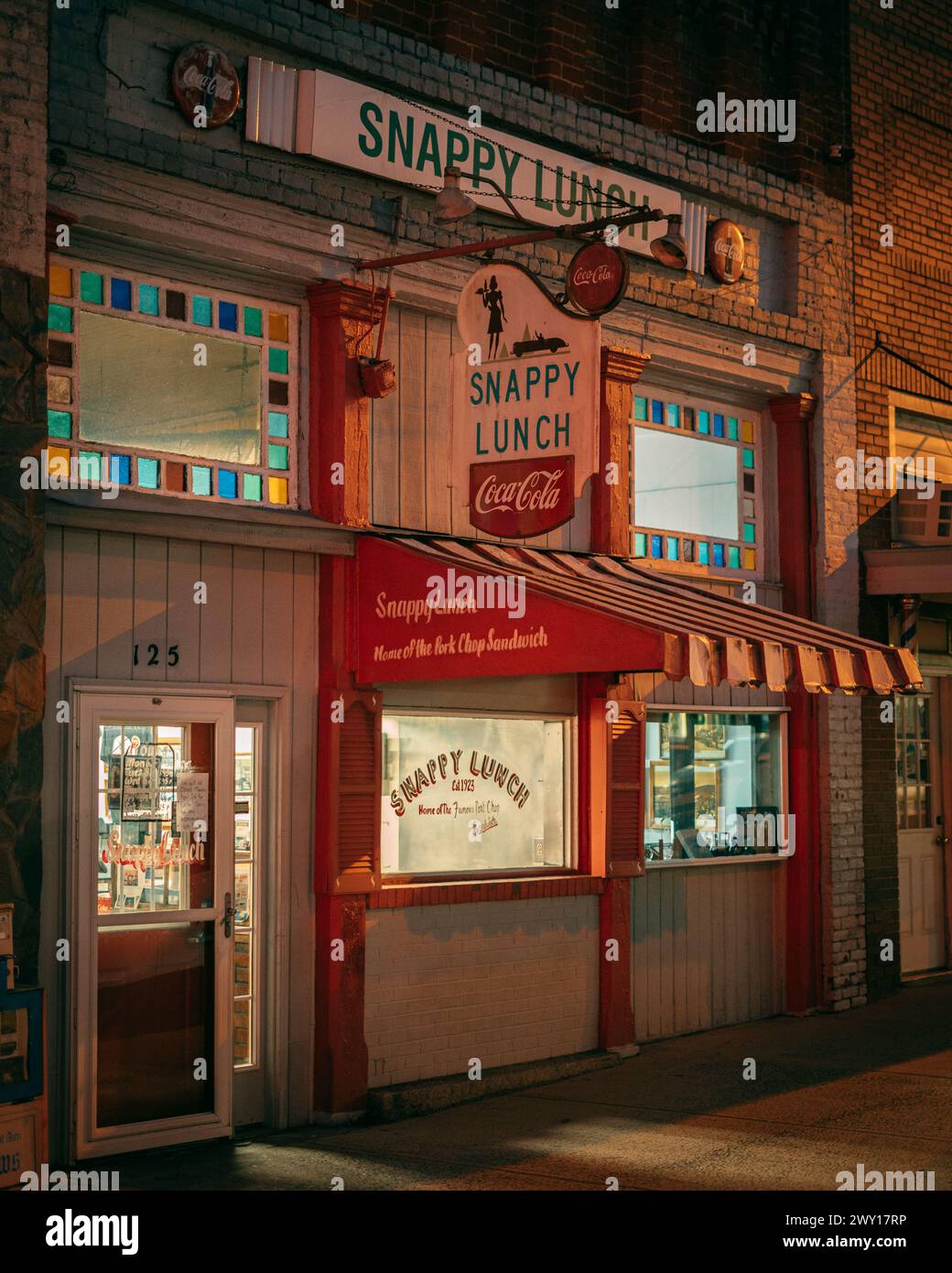 Vintage-Schild mit Snappy Lunch, Mount Airy, North Carolina Stockfoto
