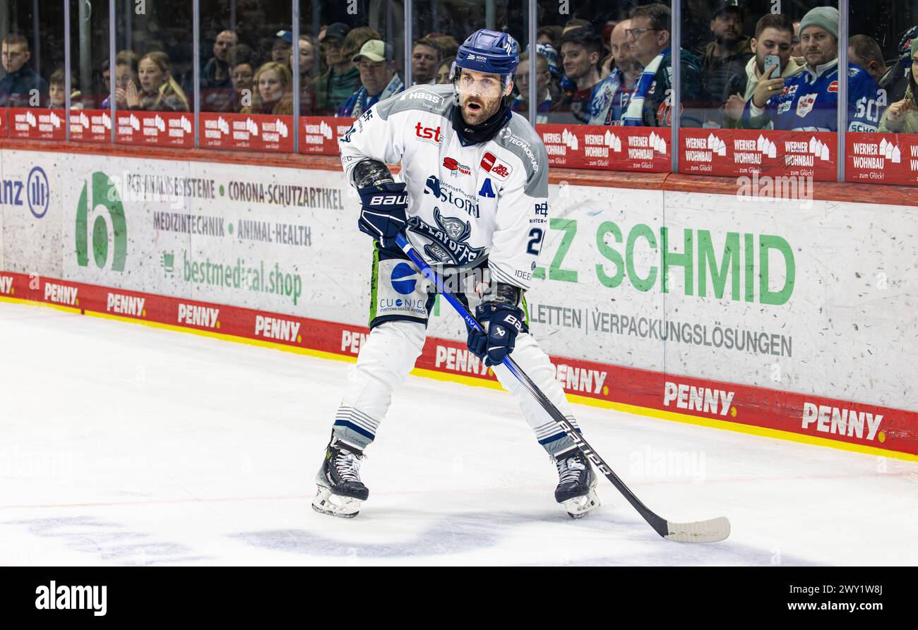 Nr. 20 Justin Scott, Forward Straubing Tigers. (Villingen-Schwenningen, Deutschland, 28.03.2024) Stockfoto