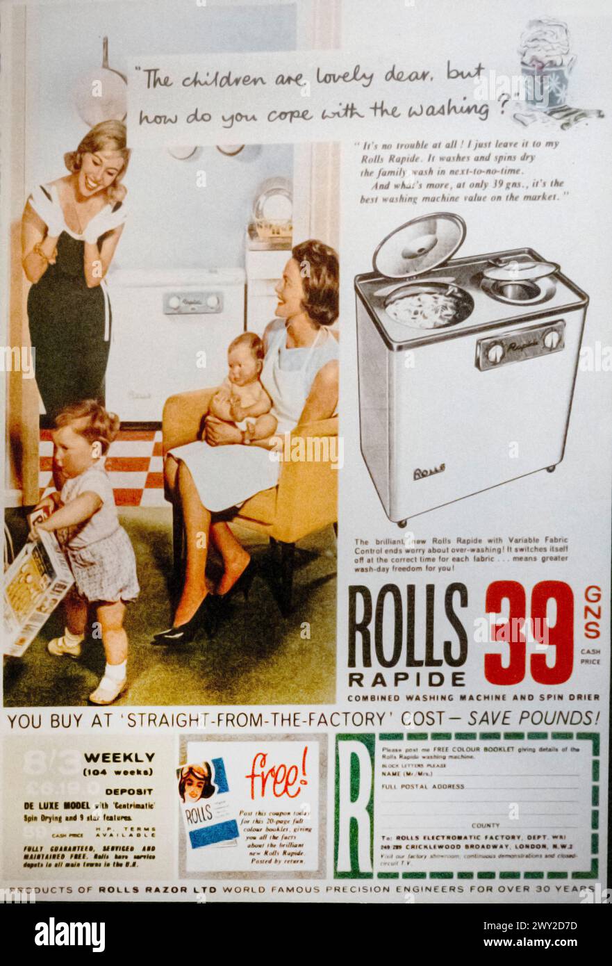 Vintage-Werbung für Rolls Rapide Waschmaschine Stockfoto