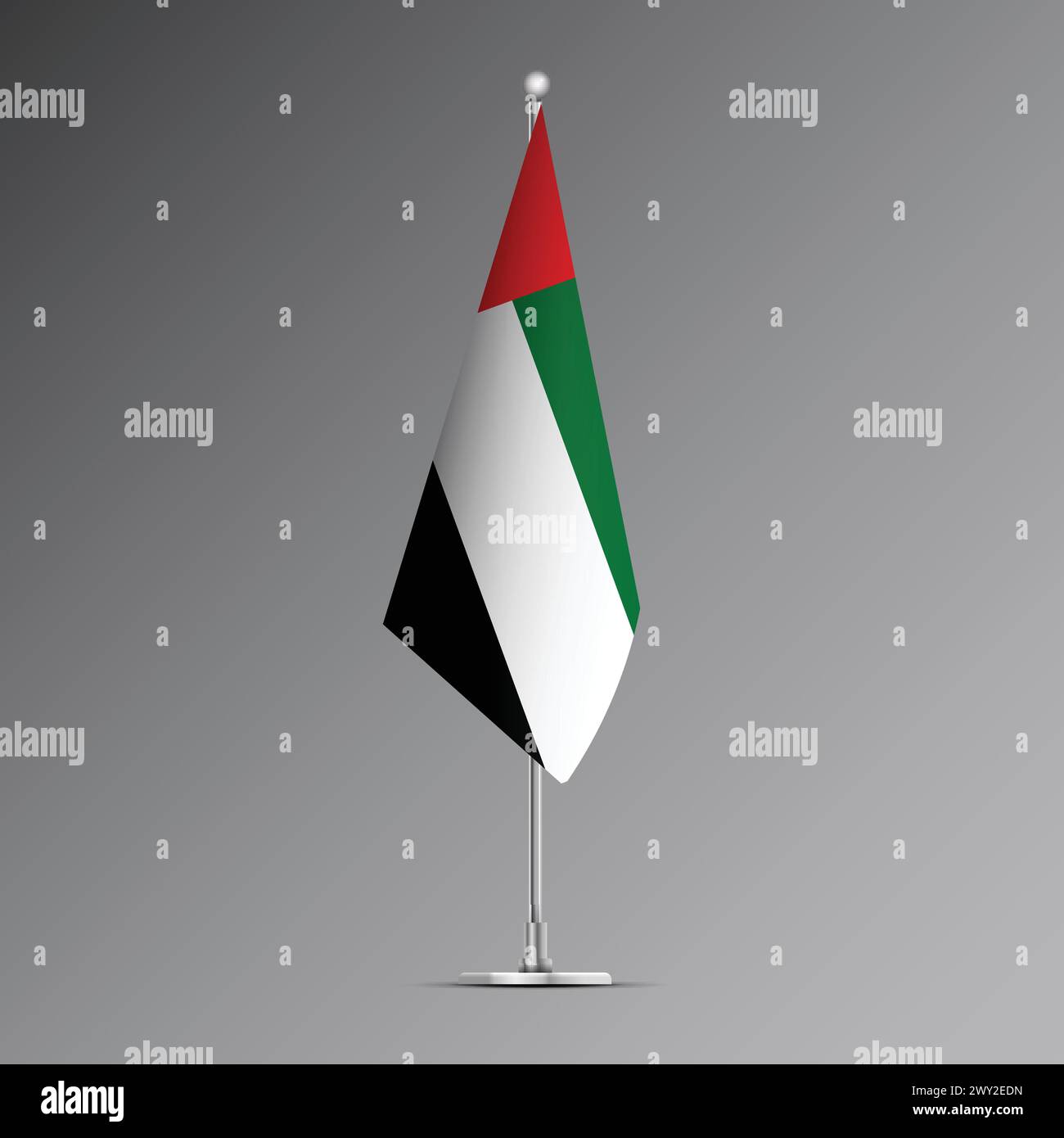 Realistische 3D-Flagge der Vereinigten Arabischen Emirate auf Stahlmast Stock Vektor