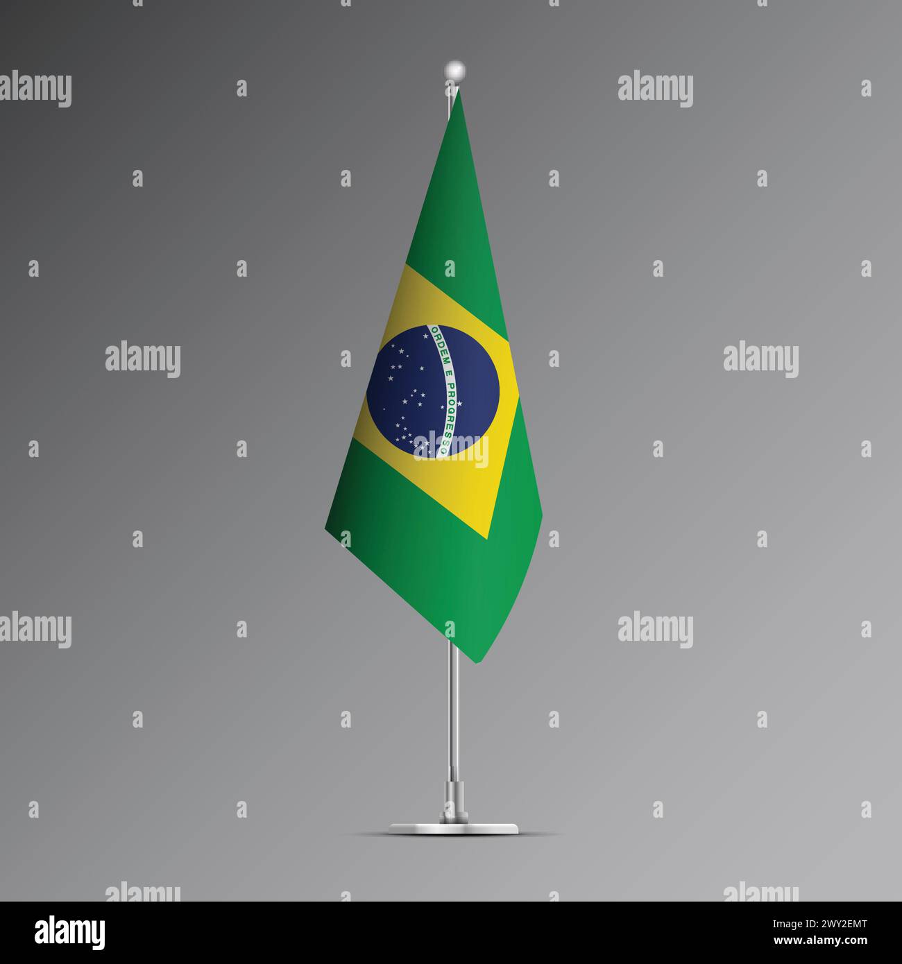 Realistische 3D-Flagge Brasiliens am Stahlmast Stock Vektor