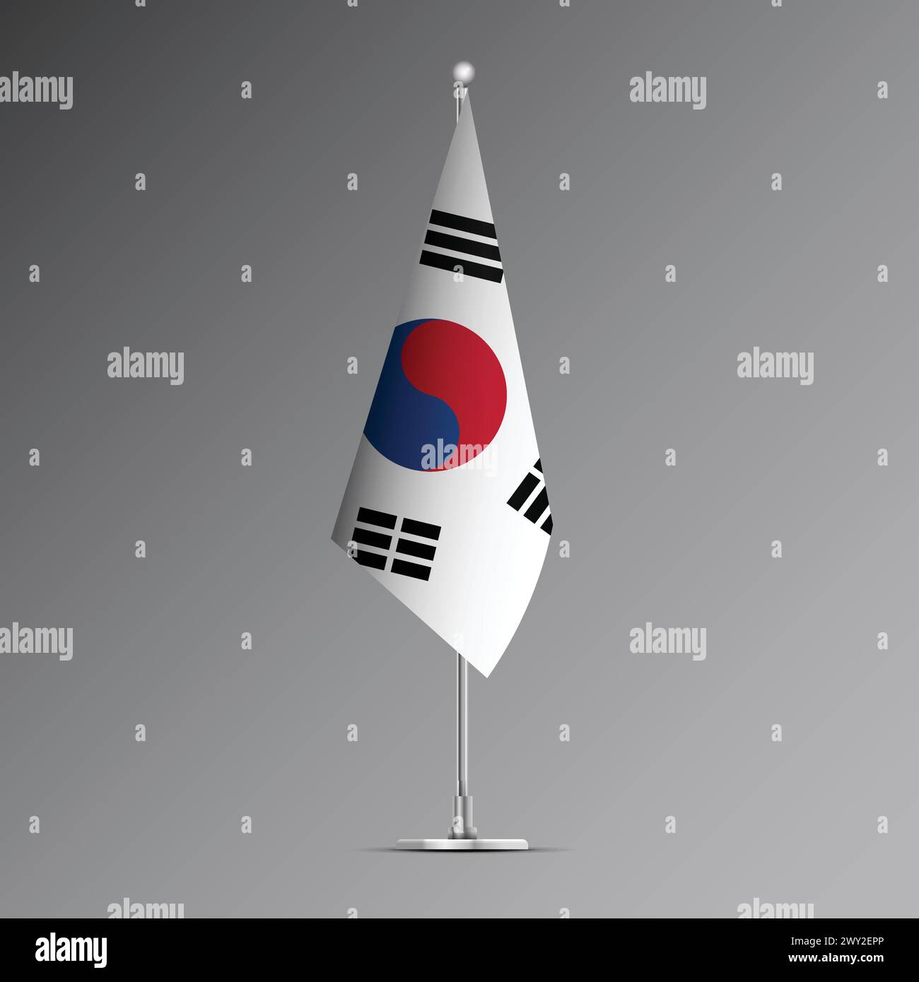 Realistische 3D-Flagge Südkoreas auf Stahlmast Stock Vektor