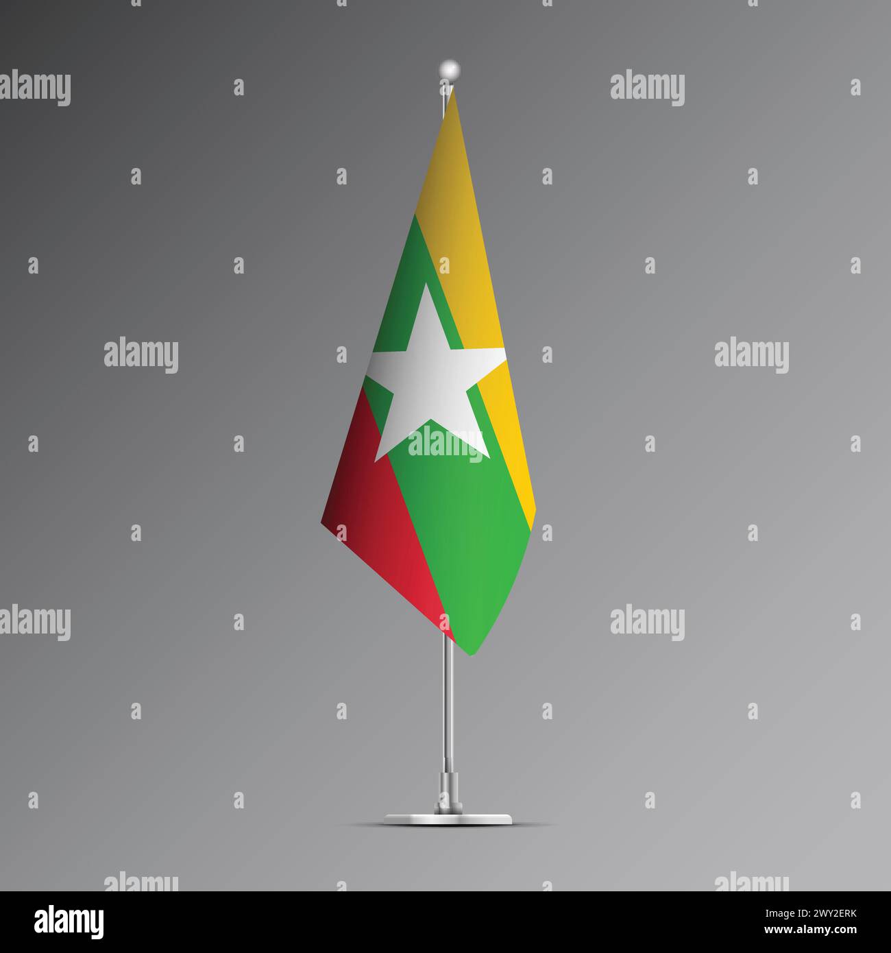 3D-realistische Flagge von Myanmar auf Stahlmast Stock Vektor
