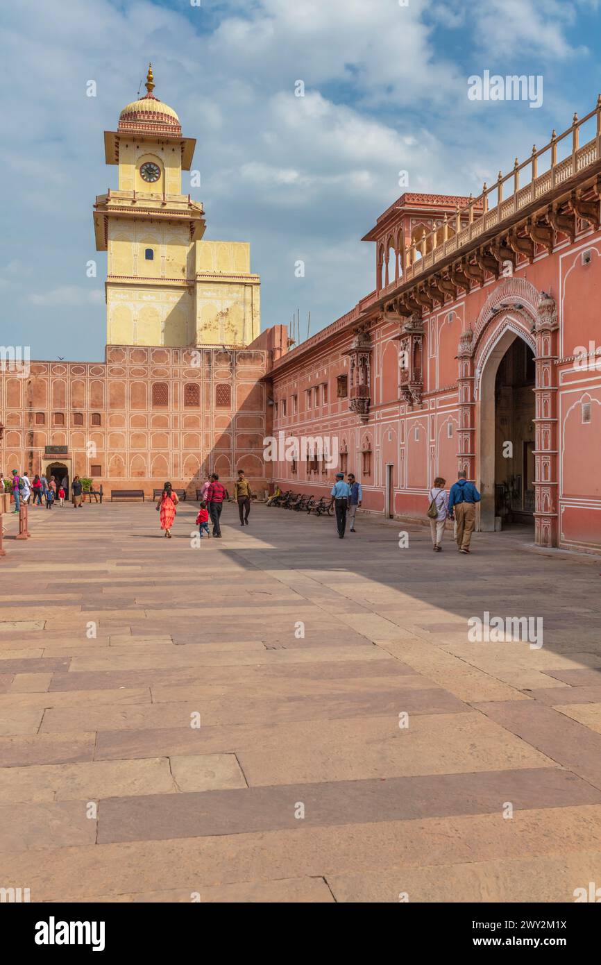 Uhrenturm, Stadtpalast, Jaipur, Rajasthan, Indien Stockfoto