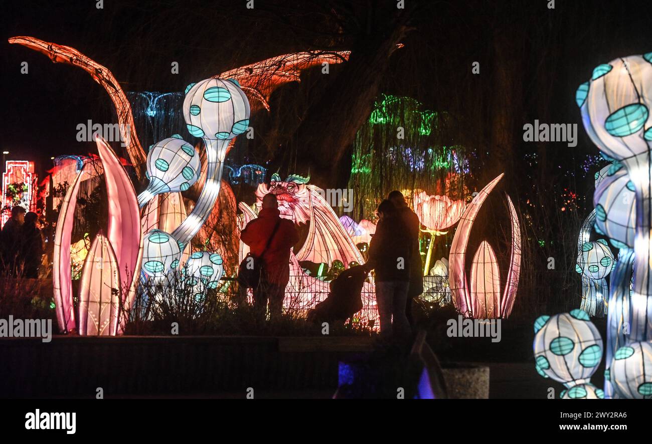 Kleve Tiergarten - China-Lights Lichtershow Kleve Tiergarten - China-Lights Lichtershow, Kleve Nordrhein Westfalen Deutschland *** Kleve Tiergarten China Lights Lichtershow Kleve Tiergarten China Lights Lichtershow, Kleve Nordrhein Westfalen Deutschland Stockfoto