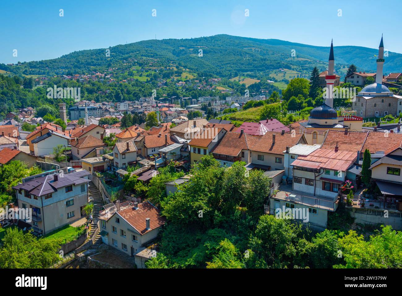 Panoramablick auf die Stadt Travnik in Bosnien und Herzegowina Stockfoto