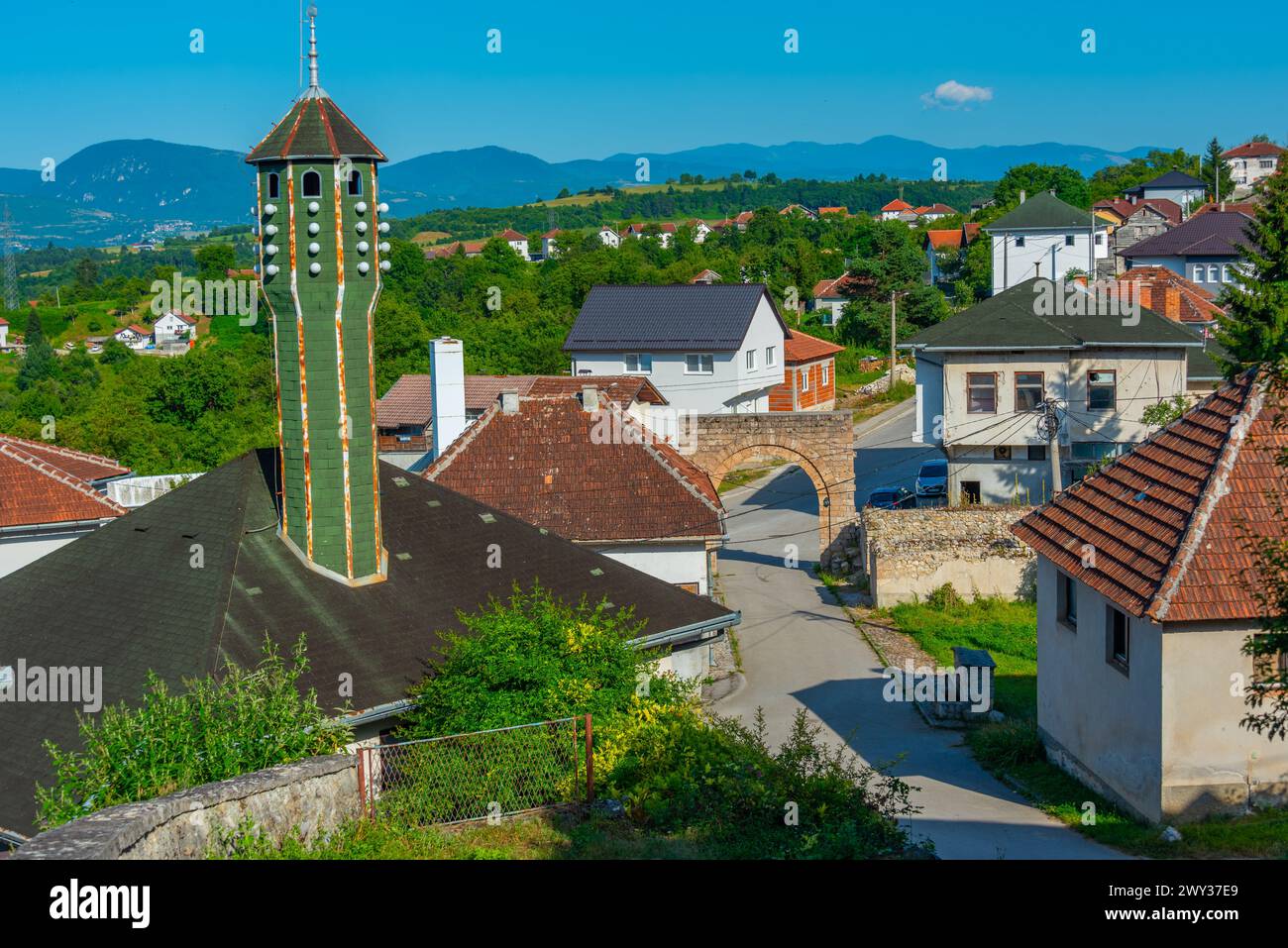Panoramablick auf Donji Vakuf in Bosnien und Herzegowina Stockfoto