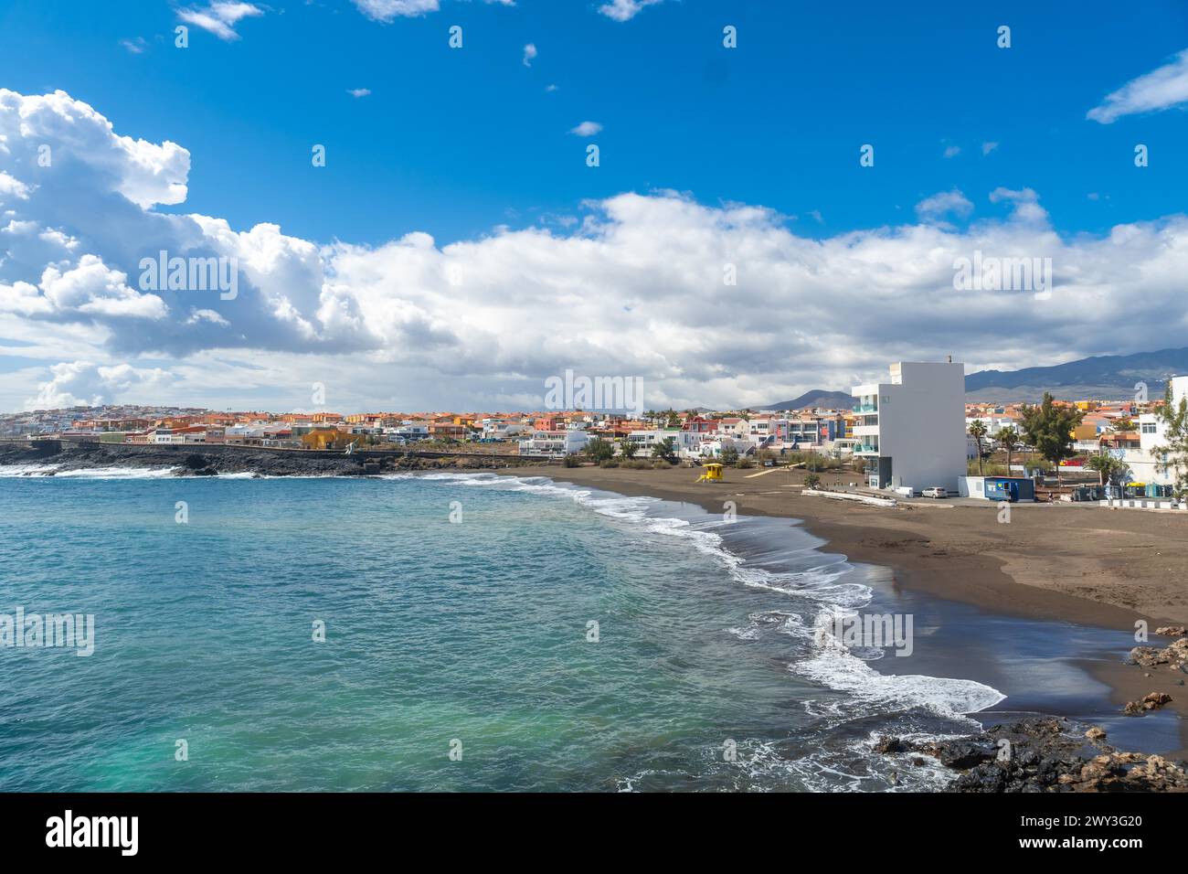 Panoramablick auf den wunderschönen Strand von La Garita (Telde), Gran Canaria, Kanarische Inseln Stockfoto