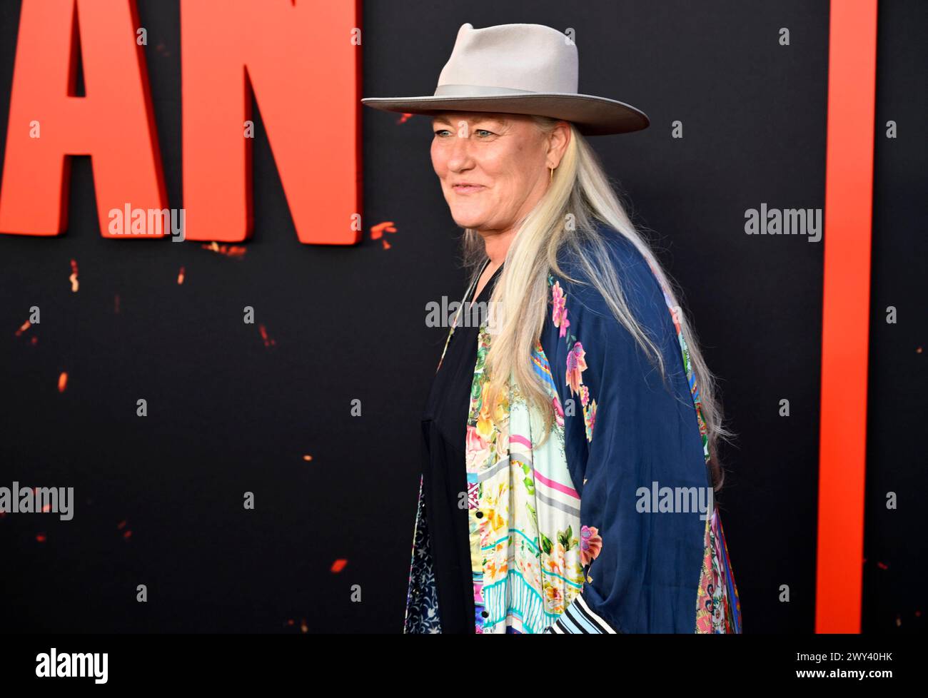 Los Angeles, Usa. April 2024. Die Produzentin Christine Haebler nimmt am Mittwoch, den 3. April 2024, im TCL Chinese Theatre in der Hollywood-Sektion von Los Angeles an der Premiere des Filmthrillers Monkey man Teil. Geschichte: Ein anonymer junger Mann entfesselt eine Kampagne der Rache gegen die korrupten Führer, die seine Mutter ermordet haben und weiterhin systematisch die Armen und Ohnmacht zum Opfer fallen lassen. Foto: Alex Gallardo/UPI Credit: UPI/Alamy Live News Stockfoto