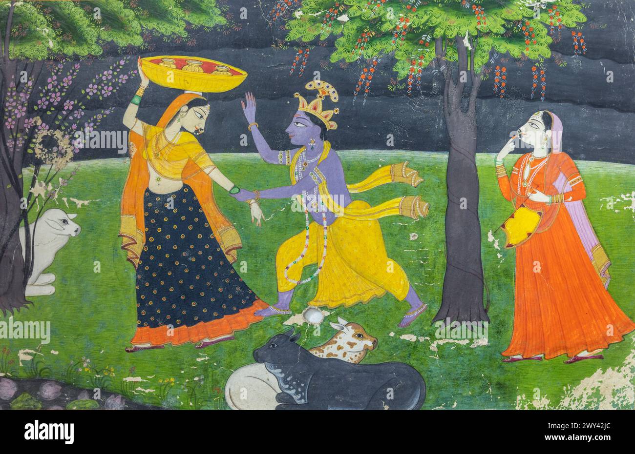 Krishna Snaching Milchtopf, 19. Jahrhundert, Kangra, Himachal State Museum, Shimla, Himachal Pradesh, Indien Stockfoto