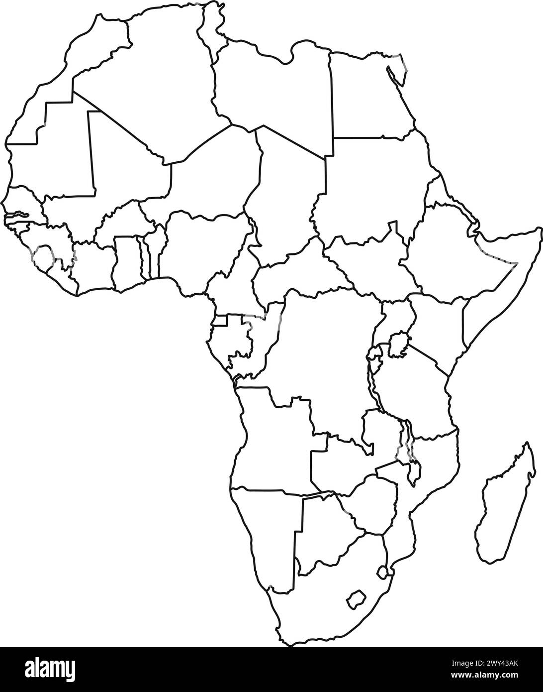 Präzise korrekte detaillierte afrika-Kartenlinie staaten politische Wahlvektor isoliert auf weißem Hintergrund Stock Vektor