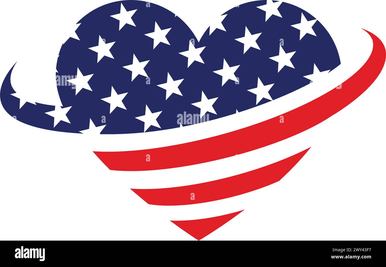 amerikanische usa Flagge in stilisierter Liebe Herzform Symbol T-Shirt Grafik isoliert auf transparentem Hintergrund Vektor Stock Vektor